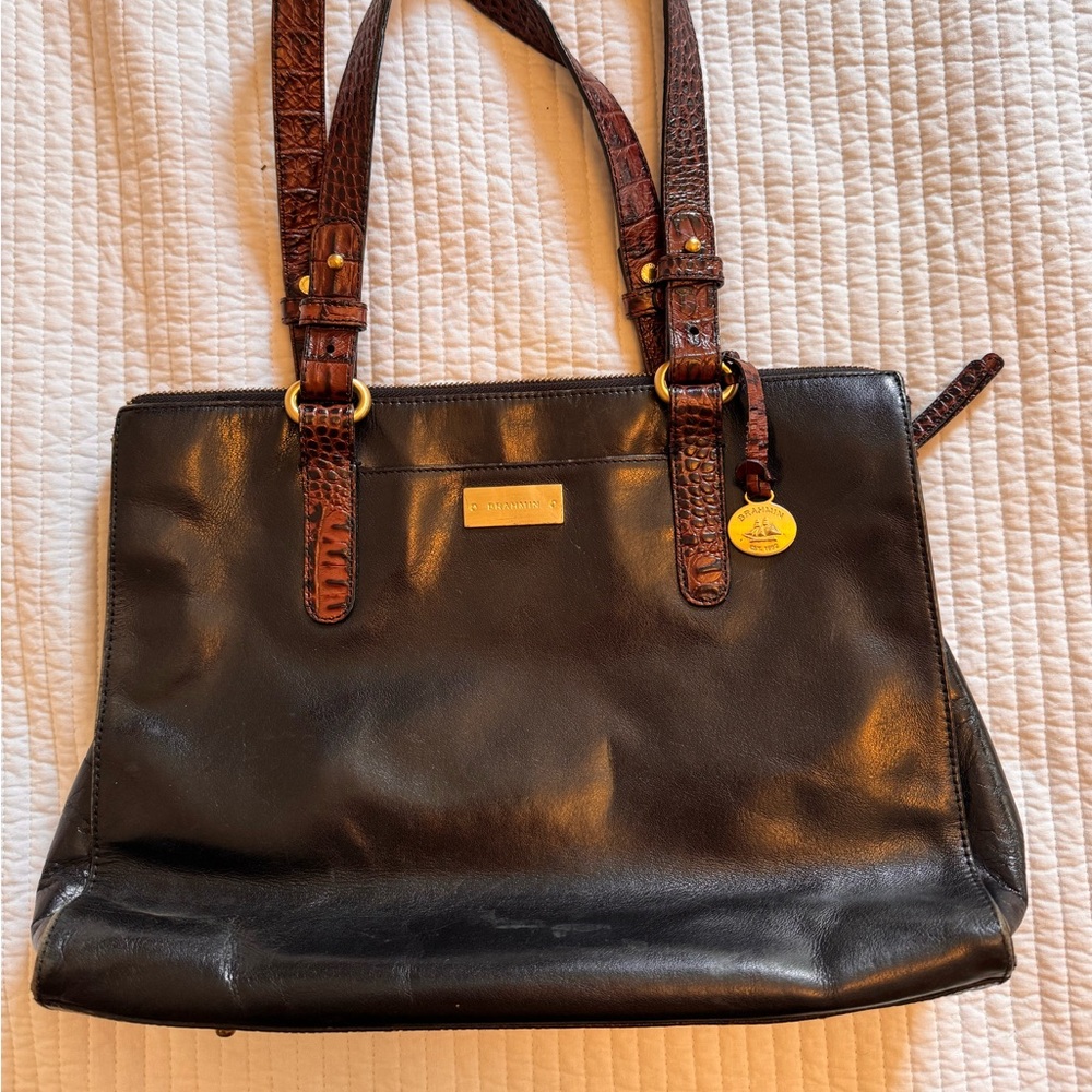 Brahmin leather and ostrich handbag